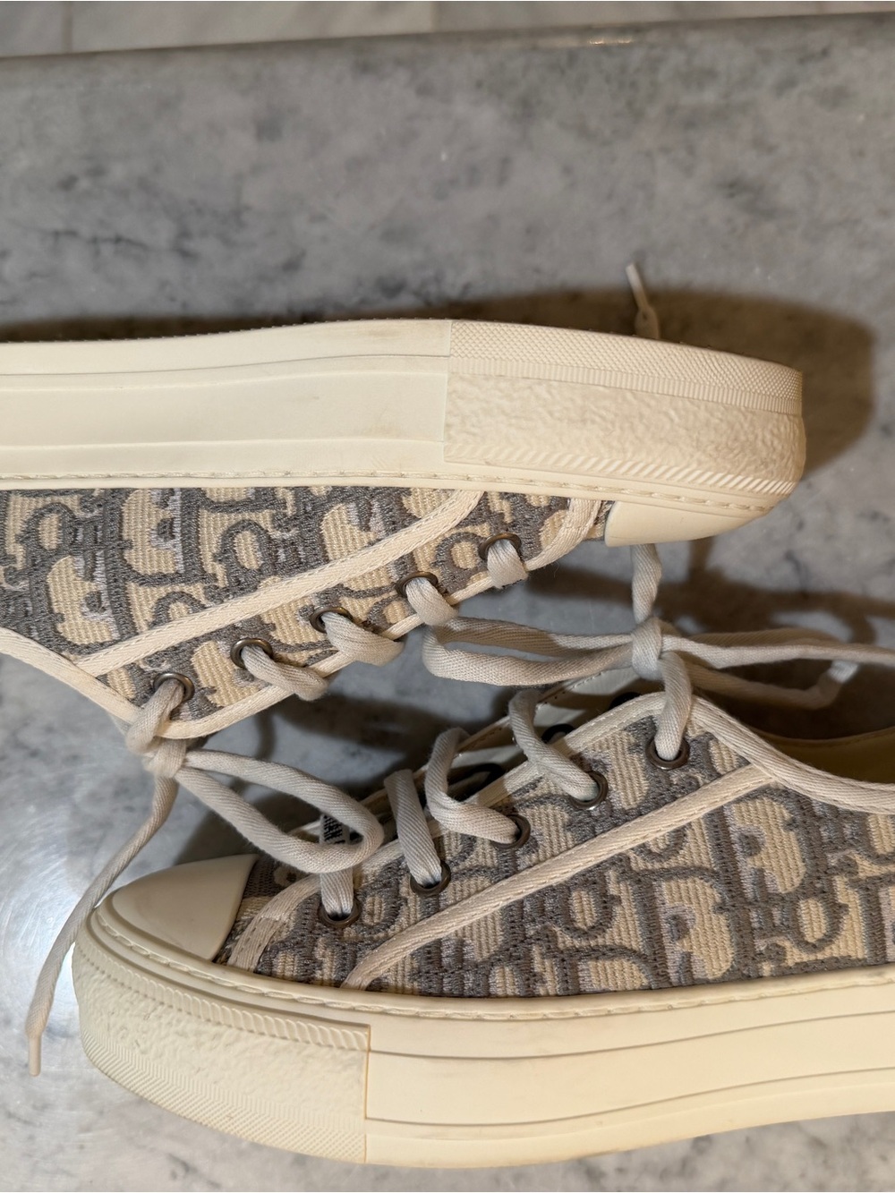Dior “Walk ‘N’Dior” Beige and Gray Monogram Canvas Sneakers - Picture 4 of 11
